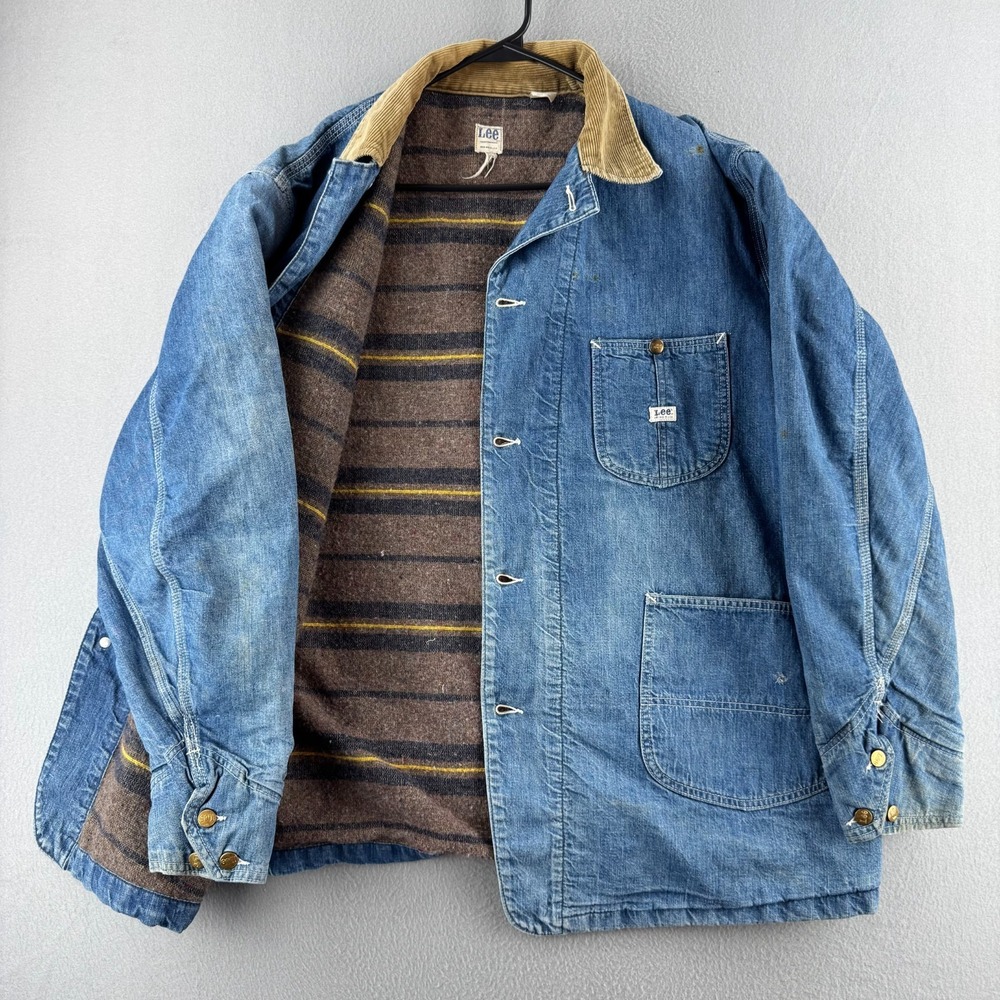 Vintage Lee Denim Chore Coat Mens Fits 2XL 27x32 60s Sanforized Blanket Lined
